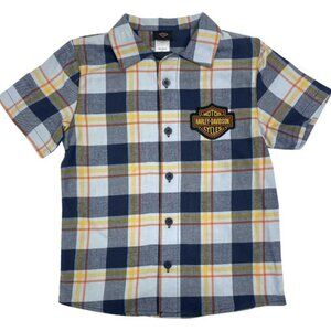 Harley-Davidson Little Boys' Bar & Shield Logo Plaid Short Sleeve Shirt Blue